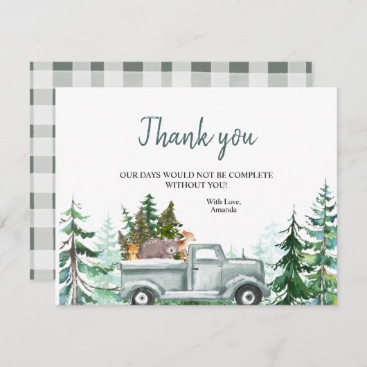 Winter Pine Trees Animals Truck Hartelijk dank! Bedankkaart (Voorkant / Achterkant)
