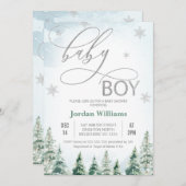 Winter Pine Trees Baby Boy Baby shower Kaart (Voorkant / Achterkant)
