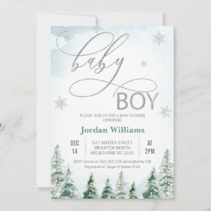 Winter Pine Trees Baby Boy Baby shower Kaart