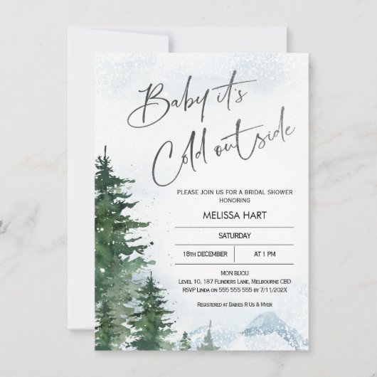 Winter Pine Trees Baby zijn koude Baby shower Kaart (Voorkant)
