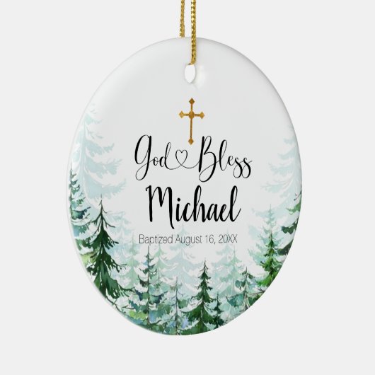 Winter Pine Trees Baptisme Ornament God Bless (Rechts)