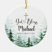 Winter Pine Trees Baptisme Ornament God Bless (Voorkant)