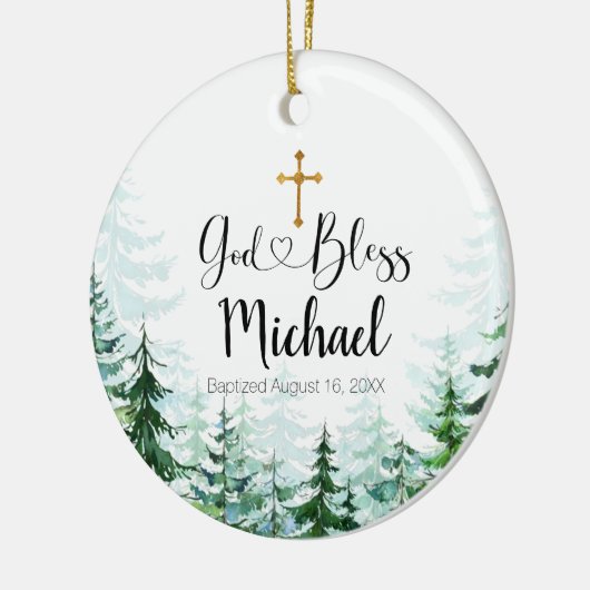 Winter Pine Trees Baptisme Ornament God Bless (Links)