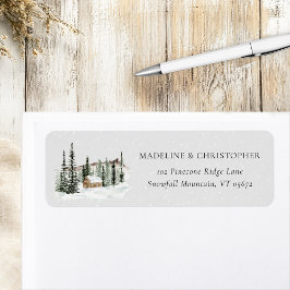 Winter Pine Trees Cabin Wedding Return Adres Etiket