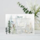 Winter Pine Trees Deer Antlers Snow RSVP (Staand voorkant)