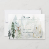 Winter Pine Trees Deer Antlers Snow RSVP Kaartje (Voorkant)
