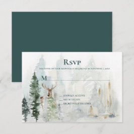 Winter Pine Trees Deer Antlers Snow RSVP Kaartje