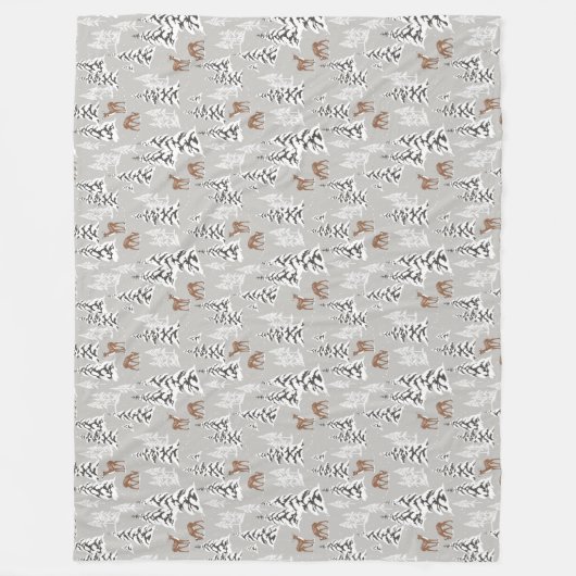 Winter Pine Trees en Cute Deer Fleece Blanket (Voorkant)