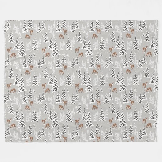 Winter Pine Trees en Cute Deer Fleece Blanket (Voorkant (Horizontaal))
