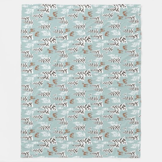 Winter Pine Trees en Cute Deer Fleece Deken (Voorkant)