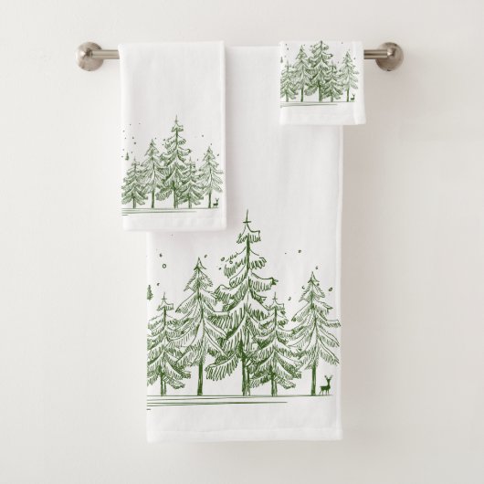 Winter Pine Trees en Deer CHANGE COLOR Bad Handdoek (Insitu)
