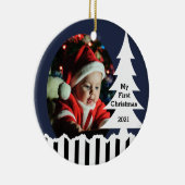 Winter Pine Trees en Stripes Foto Keramisch Ornament (Rechts)
