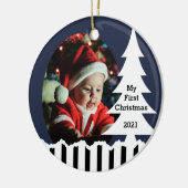 Winter Pine Trees en Stripes Foto Keramisch Ornament (Links)