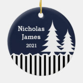 Winter Pine Trees en Stripes Foto Keramisch Ornament (Achterkant)