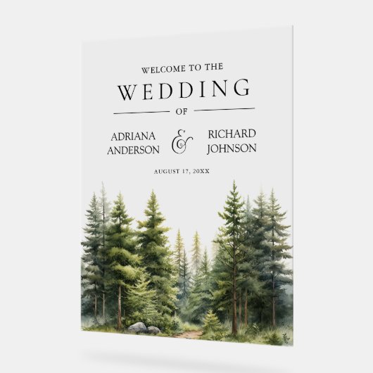 Winter Pine Trees Forest Wedding Welcome Acryl Bord (Hoek)