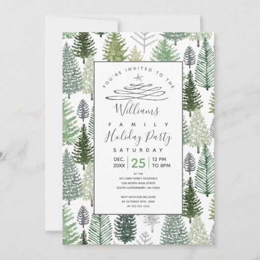 Winter Pine Trees Holiday Party Kaart (Voorkant)