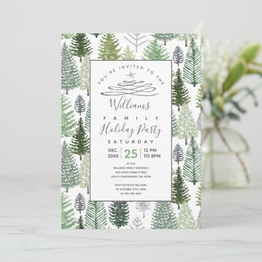 Winter Pine Trees Holiday Party Kaart (Staand voorkant)