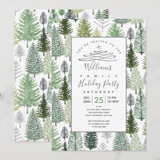 Winter Pine Trees Holiday Party Kaart (Voorkant / Achterkant)