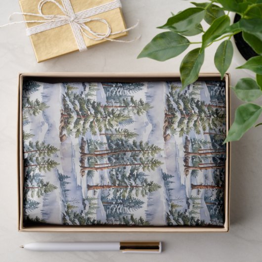 Winter Pine Trees in Watercolor  Tissuepapier (Geschenk)