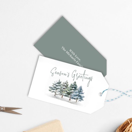 Winter Pine Trees Kerstmis Custom Cadeaulabel