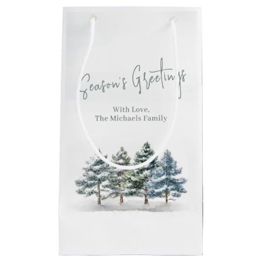 Winter Pine Trees Kerstmis gepersonaliseerd Klein Cadeauzakje (Voorkant)