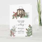 Winter Pine Trees Lantaarn Bruiloft Orde van Servi Programma (Voorkant)