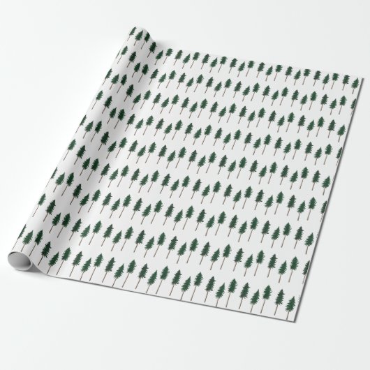 Winter Pine Trees Minimalist Retro Forest Pattern Cadeaupapier (Uitgerold)
