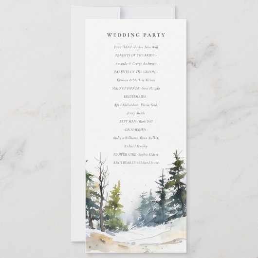 Winter Pine Trees Sneeuw Landschap Wedding Progrom Kaart (Achterkant)