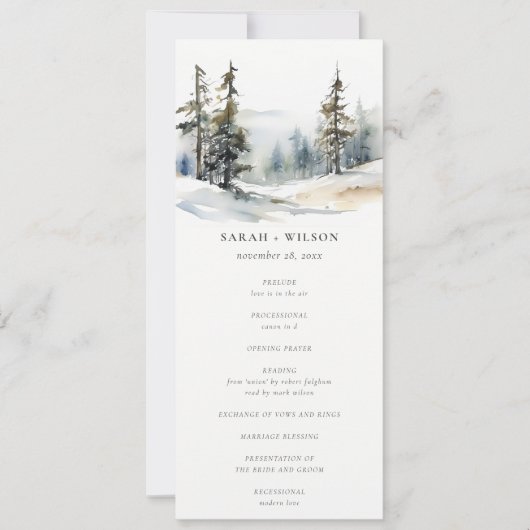 Winter Pine Trees Sneeuw Landschap Wedding Progrom Kaart (Voorkant)