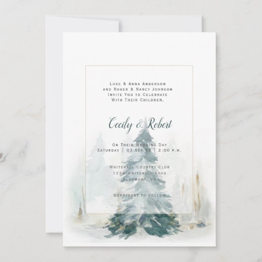 Winter Pine Trees sneeuwlandschap Rustic Wedding Kaart (Voorkant)