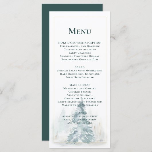 Winter Pine Trees Sneeuwpop Groene Achtergrondmenu Menu (Voorkant / Achterkant)