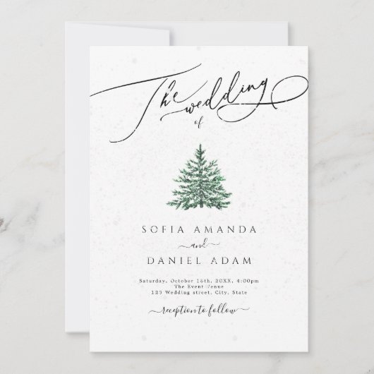 Winter Pine Trees Snow Wedding Kaart (Voorkant)