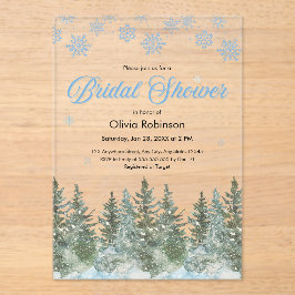 Winter Pine Trees Snowflakes Bridal Shower Acryl Uitnodigingen