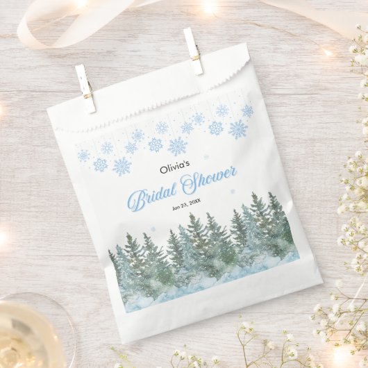 Winter Pine Trees Snowflakes Bridal Shower Bedankzakje (Geknipt)
