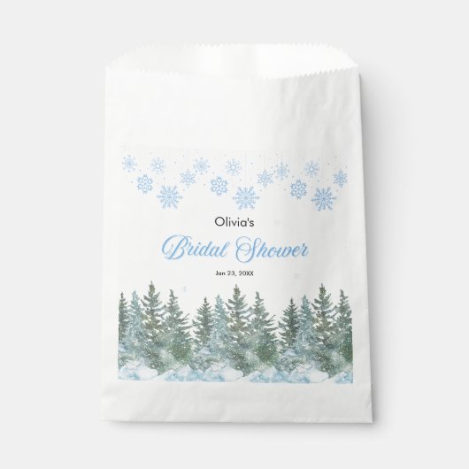Winter Pine Trees Snowflakes Bridal Shower  Bedankzakje (Voorkant)