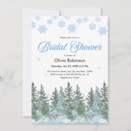 Winter Pine Trees Snowflakes Bridal Shower Kaart (Voorkant)
