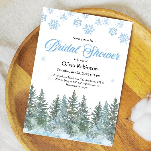 Winter Pine Trees Snowflakes Bridal Shower Kaart