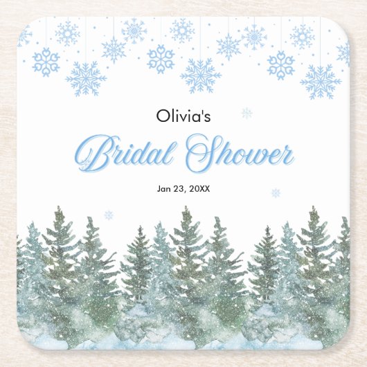 Winter Pine Trees Snowflakes Bridal Shower Kartonnen Onderzetters (Voorkant)
