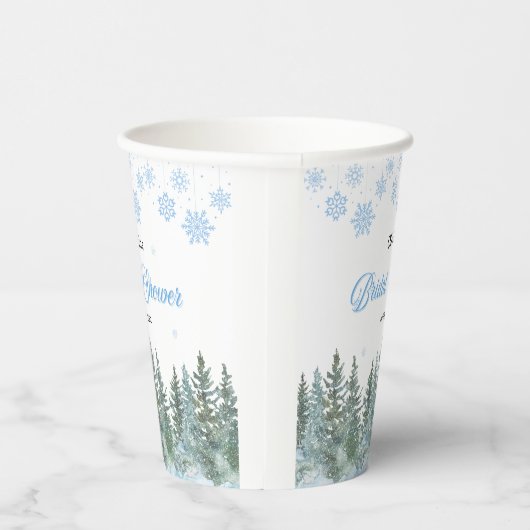 Winter Pine Trees Snowflakes Bridal Shower  Papieren Bekers (Rechts)