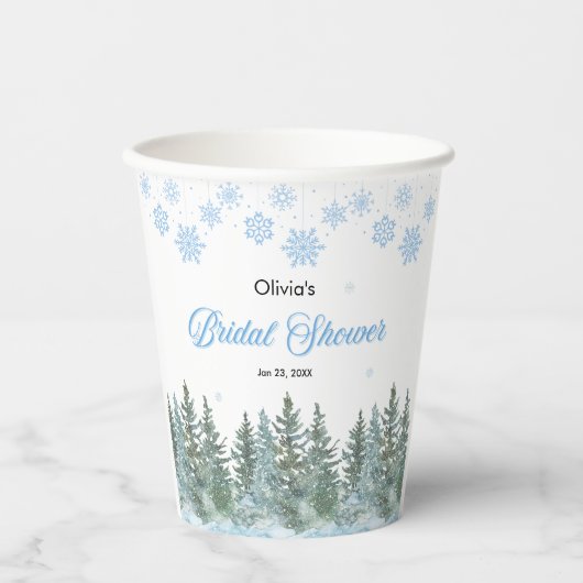 Winter Pine Trees Snowflakes Bridal Shower Papieren Bekers (Voorkant)