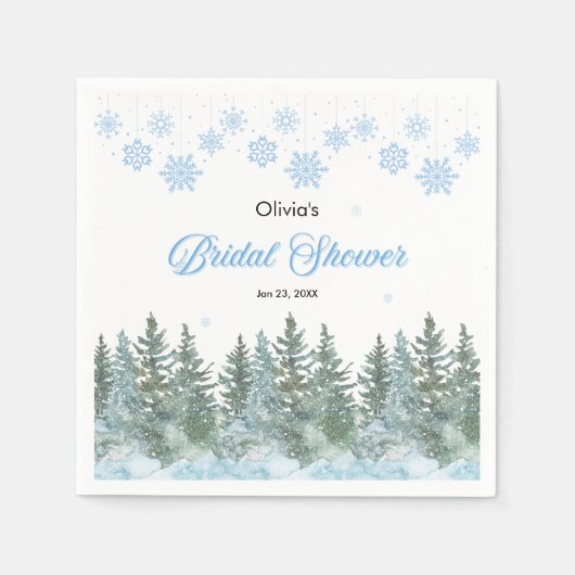 Winter Pine Trees Snowflakes Bridal Shower Servet (Voorkant)
