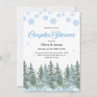 Winter Pine Trees Snowflakes Couples Bridal Shower Kaart