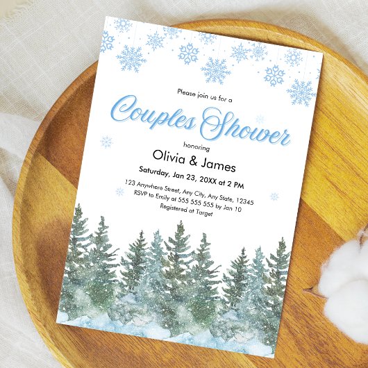 Winter Pine Trees Snowflakes Couples Bridal Shower Kaart