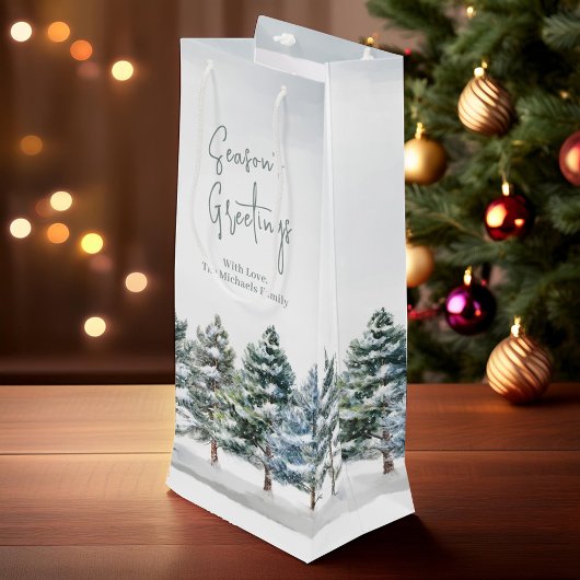 Winter Pine Trees Vakantie Gepersonaliseerd Wijn Cadeautas
