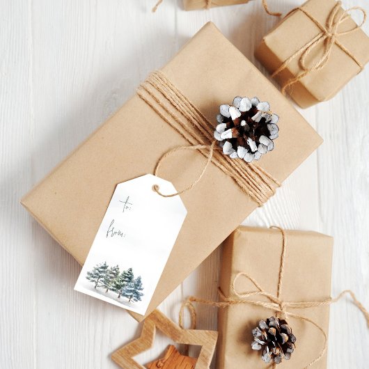 Winter Pine Trees van Kerstmis tot Kerstmis Cadeaulabel