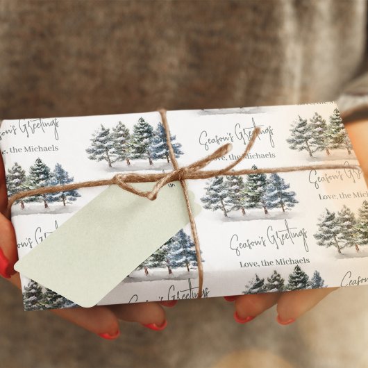 Winter Pine Trees Waterverf Custom Cadeaupapier
