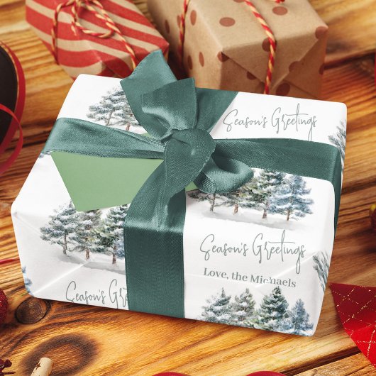 Winter Pine Trees Waterverf Custom Cadeaupapier