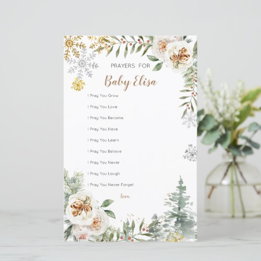 Winter Pine Trees White Floral Prayers for Baby (Staand voorkant)