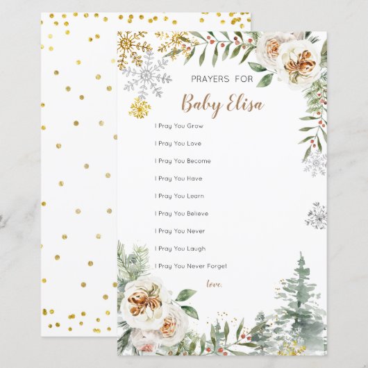 Winter Pine Trees White Floral Prayers for Baby (Voorkant / Achterkant)