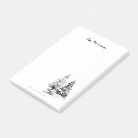 Winter Pine Trees Zwart Wit Elegant Hand-Drawn Post-it® Notes (Schuin)